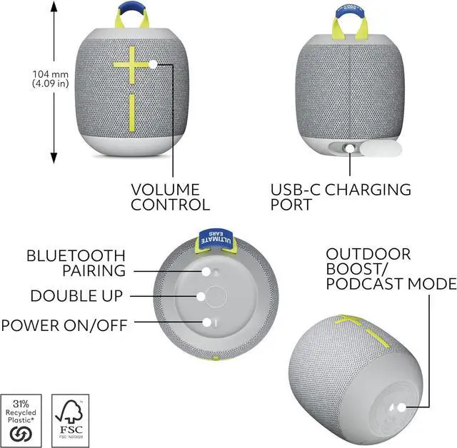 Alt view image 5 of 7 - Ultimate Ears WONDERBOOM 4 Outdoor Speakers Bluetooth Waterproof with Big Bass & 360-Degree Sound, Dustproof Floating Wireless Speaker, 131ft Range - Gray