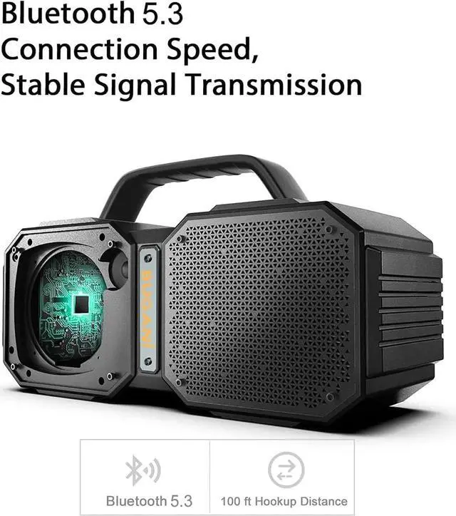 Alt view image 4 of 7 - BUGANI Shock Bluetooth Speaker, Portable Bluetooth 5.3, Waterproof, 60W Super Power, Outdoor Speaker, Black(New Model)