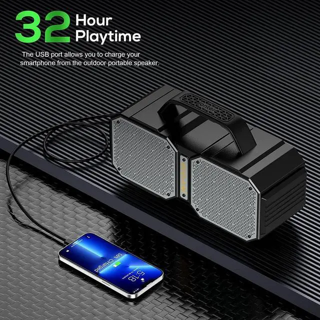 Alt view image 5 of 7 - BUGANI Shock Bluetooth Speaker, Portable Bluetooth 5.3, Waterproof, 60W Super Power, Outdoor Speaker, Black(New Model)