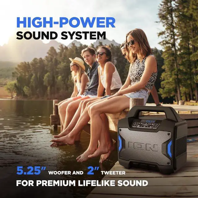 Alt view image 3 of 7 - ION Tailgater Boom - Outdoor Portable Bluetooth Speaker with Mic in, FM Radio, USB Port, Battery, IPX5 Water-Resistant, Wireless Stereo-Link, App, 60W