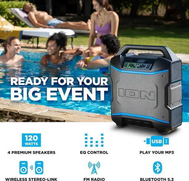 Alt view image 2 of 7 - ION Block Rocker - Portable Bluetooth Outdoor Party Speaker with Karaoke Microphone, Battery, 4 Speakers, Radio, USB Port, App, Water-Resistant, 120W