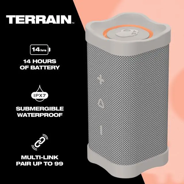 Alt view image 2 of 7 - Skullcandy Terrain Wireless Bluetooth Speaker - IPX7 Waterproof Portable Speaker with Dual Custom Passive Radiators, 14 Hour Battery, Nylon Wrist Wrap, & True Wireless Stereo