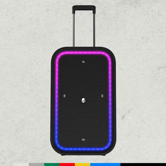 Alt view image 3 of 7 - Skullcandy Stomp XXL Bluetooth Speaker - IPX5 Waterproof Wireless Portable Speaker, 2 LED Modes, 12 Hour Battery, Multi-Link, Microphone Included, Tough Wheels & Pop-Up Handle for Easy Portability