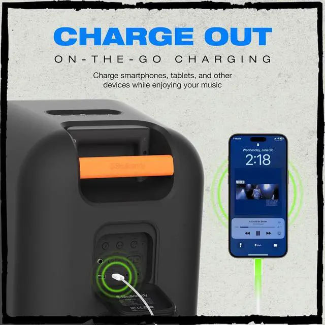 Alt view image 7 of 7 - Skullcandy Stomp XXL Bluetooth Speaker - IPX5 Waterproof Wireless Portable Speaker, 2 LED Modes, 12 Hour Battery, Multi-Link, Microphone Included, Tough Wheels & Pop-Up Handle for Easy Portability