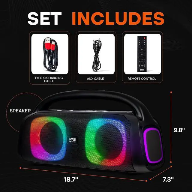 Alt view image 2 of 7 - Pyle 160W Dual 5-Inch Bluetooth Boombox Speaker with True Wireless Stereo  Deep Bass, Crisp Treble, LED Display, Built-in Rechargeable Batteries  Large Portable Bluetooth Speaker