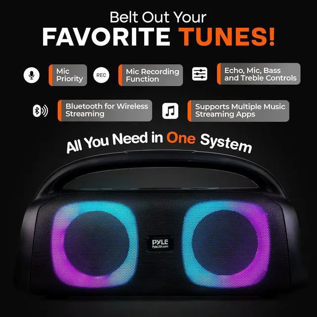 Alt view image 3 of 7 - Pyle 160W Dual 5-Inch Bluetooth Boombox Speaker with True Wireless Stereo  Deep Bass, Crisp Treble, LED Display, Built-in Rechargeable Batteries  Large Portable Bluetooth Speaker