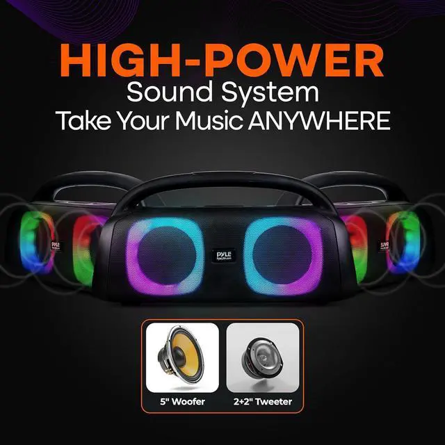 Alt view image 4 of 7 - Pyle 160W Dual 5-Inch Bluetooth Boombox Speaker with True Wireless Stereo  Deep Bass, Crisp Treble, LED Display, Built-in Rechargeable Batteries  Large Portable Bluetooth Speaker