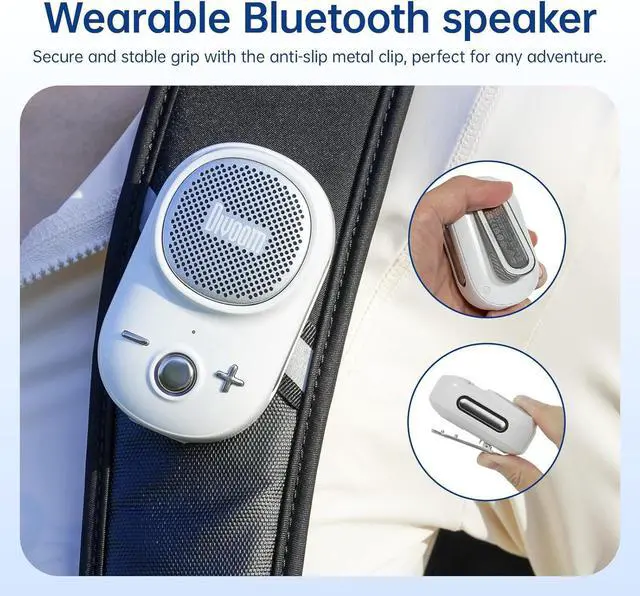 Alt view image 3 of 7 - Divoom Itour-S Portable Mini Wearable Bluetooth Speaker, Big Audio and Punchy Bass,Clip-On Design, IP67 Waterproof and Dustproof,10 Hours Playtime,Speaker for Home Travel Office and Outdoors (White)