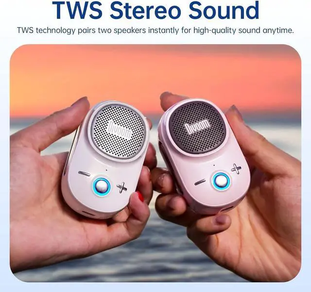 Alt view image 6 of 7 - Divoom Itour-S Portable Mini Wearable Bluetooth Speaker, Big Audio and Punchy Bass,Clip-On Design, IP67 Waterproof and Dustproof,10 Hours Playtime,Speaker for Home Travel Office and Outdoors (White)