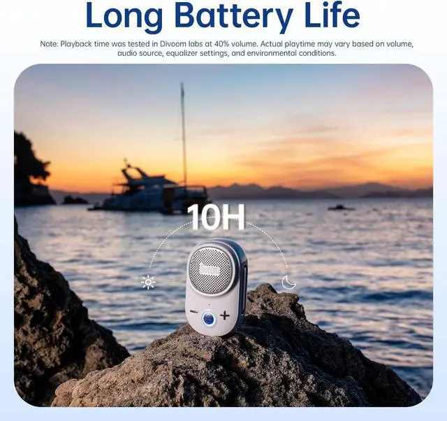 Alt view image 7 of 7 - Divoom Itour-S Portable Mini Wearable Bluetooth Speaker, Big Audio and Punchy Bass,Clip-On Design, IP67 Waterproof and Dustproof,10 Hours Playtime,Speaker for Home Travel Office and Outdoors (White)