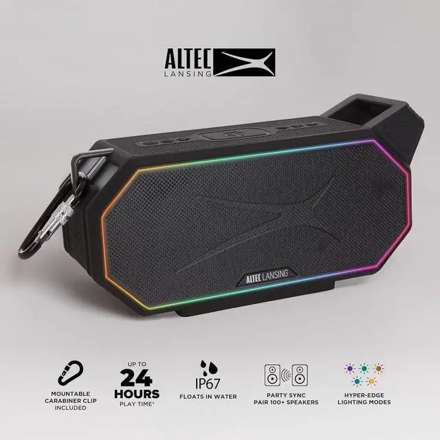 Alt view image 2 of 7 - Altec Lansing Portable Bluetooth Speaker HYDRABOOM 2.0, 32W Output Power, 16Hr Playtime, Party Sync, Qi Wireless Charging, Everything-Proof, Voice Assistant Compatible - Black