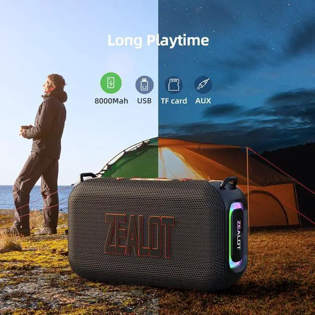 Alt view image 3 of 7 - ZEALOT Bluetooth Speaker, Portable Speakers for Home/Outdoor Use, 50W (60W Peak), IPX6 Waterproof, Wireless Dual Pairing, EQ, USB/TF/Line-in/ BT5.3, Travel Speaker Clear Sound with Bass for Party