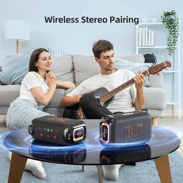 Alt view image 6 of 7 - ZEALOT Bluetooth Speaker, Portable Speakers for Home/Outdoor Use, 50W (60W Peak), IPX6 Waterproof, Wireless Dual Pairing, EQ, USB/TF/Line-in/ BT5.3, Travel Speaker Clear Sound with Bass for Party
