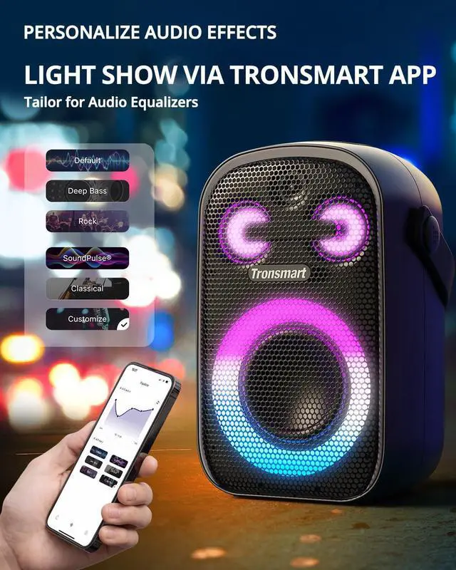 Alt view image 7 of 7 - Tronsmart Halo 100 Portable Party Bluetooth Speaker, 3 Way Sound System, Stereo Pairing, Light Show, IPX6 Waterproof, 18H Playtime, Custom EQ & Bass Up for Party, Tailgating, Backyard, Pool, Outdoor
