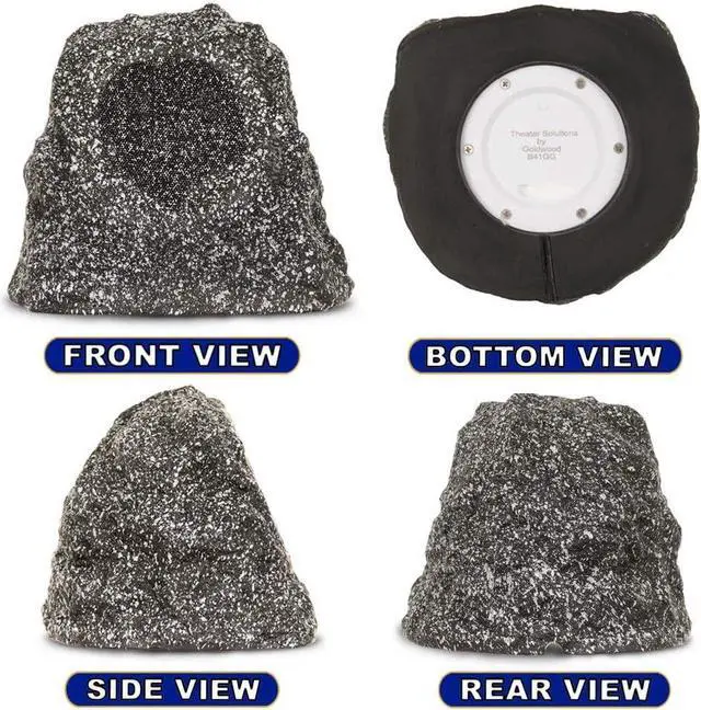 Alt view image 6 of 7 - Theater Solutions by Goldwood B41GG Wireless Rechargeable Bluetooth Outdoor Rock Speaker System - Granite Gray, Set of 2, 120 Watts