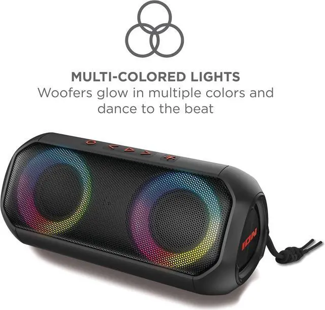 Alt view image 3 of 7 - ION Audio Uber Boom - Water Resistant Portable Bluetooth Speaker with Party Lights, Built-in Microphone and Stereo-Link