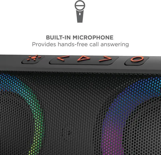Alt view image 5 of 7 - ION Audio Uber Boom - Water Resistant Portable Bluetooth Speaker with Party Lights, Built-in Microphone and Stereo-Link