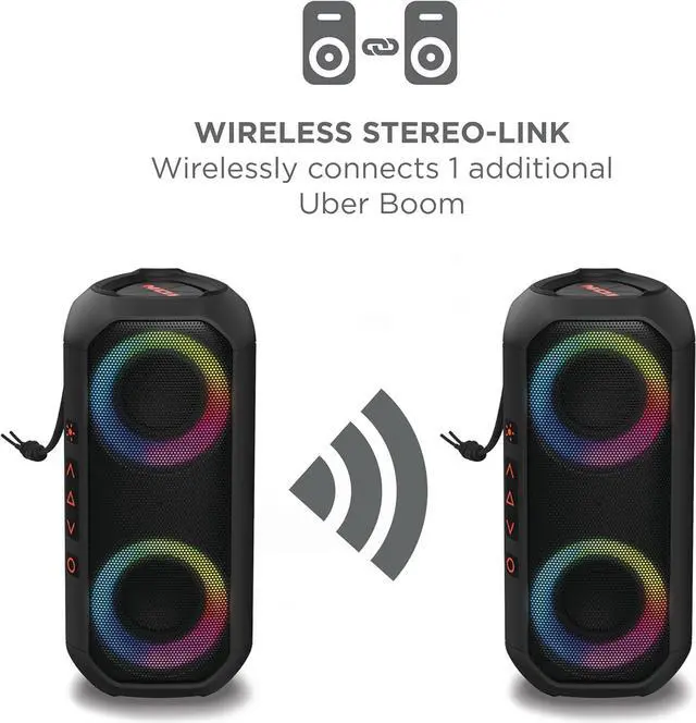 Alt view image 4 of 7 - ION Audio Uber Boom - Water Resistant Portable Bluetooth Speaker with Party Lights, Built-in Microphone and Stereo-Link