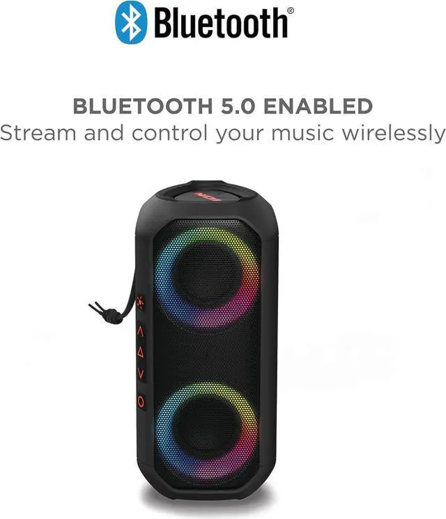 Alt view image 2 of 7 - ION Audio Uber Boom - Water Resistant Portable Bluetooth Speaker with Party Lights, Built-in Microphone and Stereo-Link
