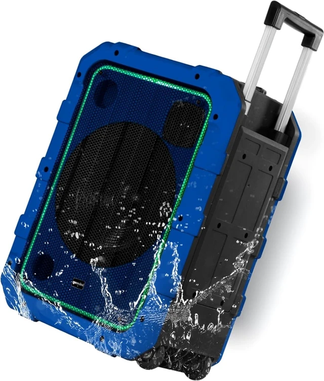 Main image of Portable Party Speaker with Wheels, LED & Mic, Blue (MPA-2400)