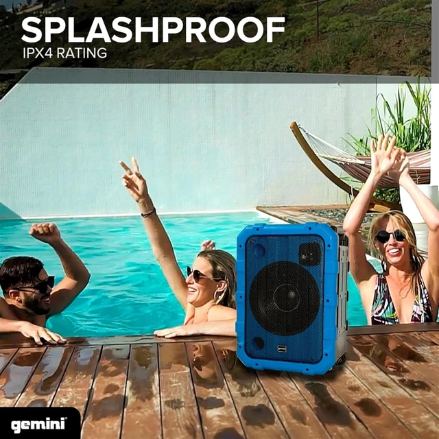 Alt view image 2 of 7 - Portable Party Speaker with Wheels, LED & Mic, Blue (MPA-2400)