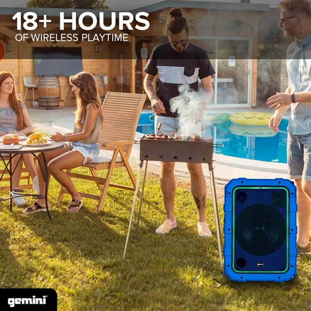 Alt view image 3 of 7 - Portable Party Speaker with Wheels, LED & Mic, Blue (MPA-2400)