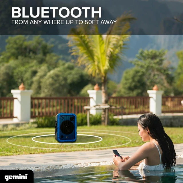 Alt view image 6 of 7 - Portable Party Speaker with Wheels, LED & Mic, Blue (MPA-2400)