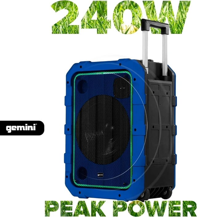 Alt view image 7 of 7 - Portable Party Speaker with Wheels, LED & Mic, Blue (MPA-2400)