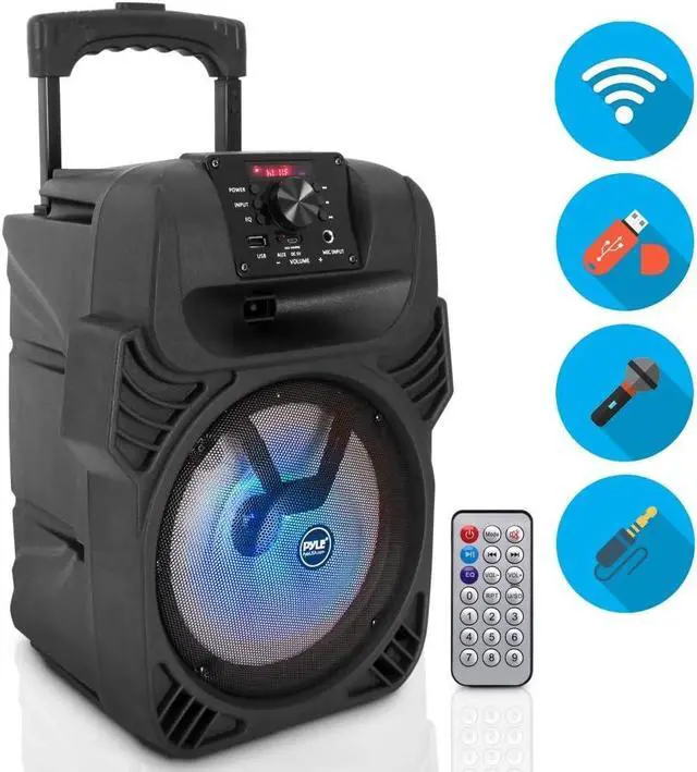 Alt view image 4 of 7 - Pyle PPHP844B 400 Watts Portable Indoor Outdoor Bluetooth Speaker System with Rechargeable Battery and Flashing Party Lights (4 Pack)