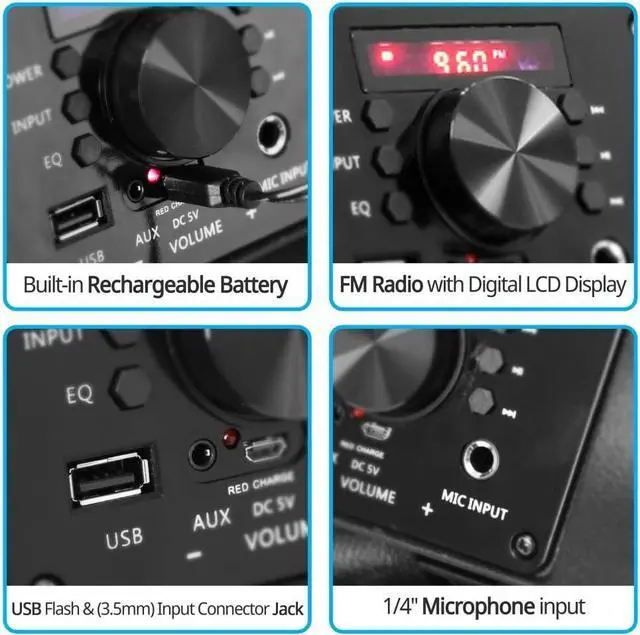 Alt view image 5 of 7 - Pyle PPHP844B 400 Watts Portable Indoor Outdoor Bluetooth Speaker System with Rechargeable Battery and Flashing Party Lights (4 Pack)