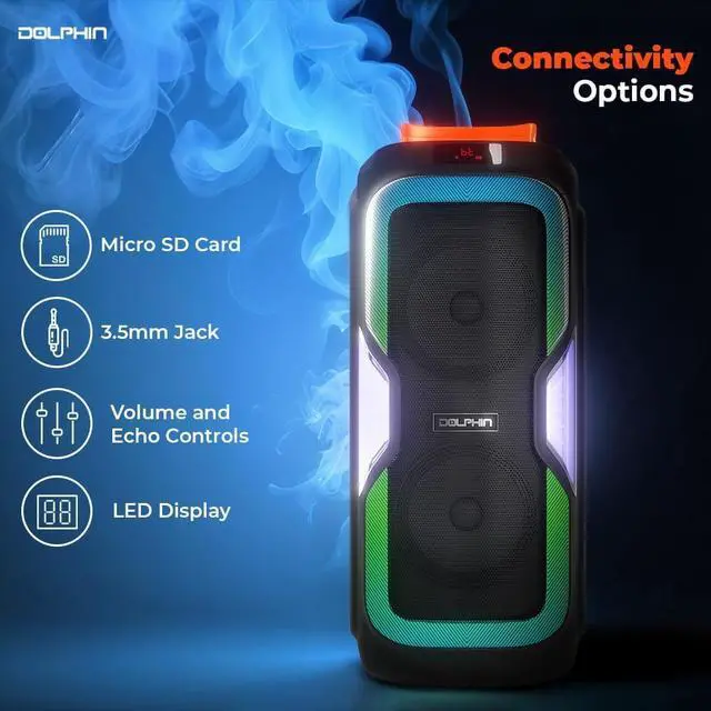 Alt view image 3 of 7 - Dolphin Dual 10" Bluetooth Portable Speaker w/LED Light Show, Deep Bass, Rechargeable, Wireless