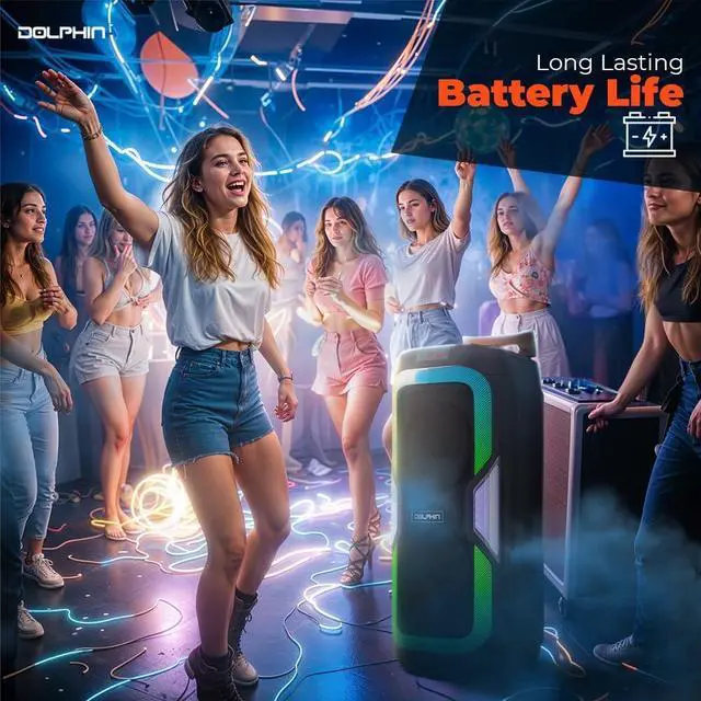 Alt view image 4 of 7 - Dolphin Dual 10" Bluetooth Portable Speaker w/LED Light Show, Deep Bass, Rechargeable, Wireless