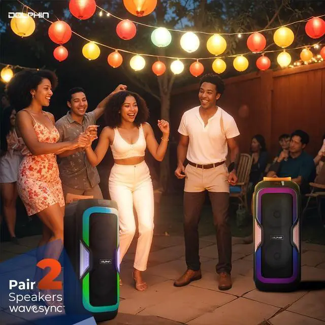 Alt view image 5 of 7 - Dolphin Dual 10" Bluetooth Portable Speaker w/LED Light Show, Deep Bass, Rechargeable, Wireless