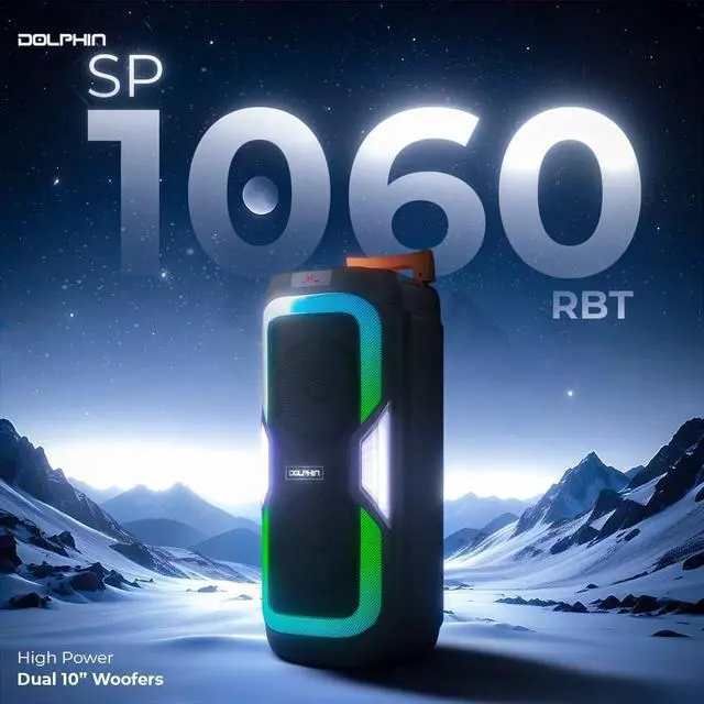 Alt view image 6 of 7 - Dolphin Dual 10" Bluetooth Portable Speaker w/LED Light Show, Deep Bass, Rechargeable, Wireless