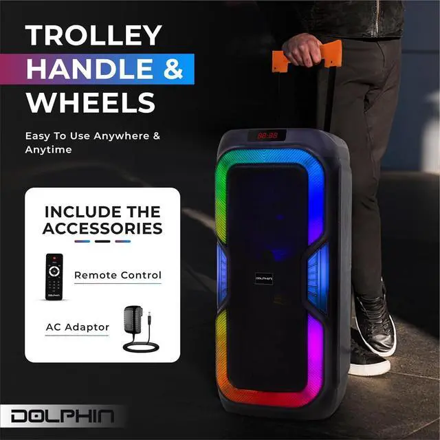 Alt view image 7 of 7 - Dolphin Dual 10" Bluetooth Portable Speaker w/LED Light Show, Deep Bass, Rechargeable, Wireless