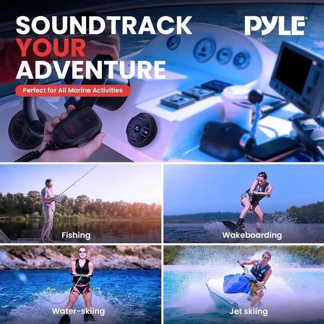 Alt view image 6 of 7 - Pyle Marine Bluetooth Receiver Speaker Kit - Waterproof Audio Entertainment System Set w/Dual 6.5" Boat Speakers, Wireless BT Controller, Compact Handheld Broadcasting Microphone (Black)