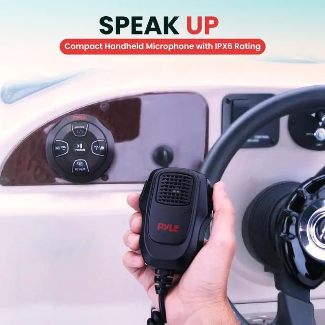 Alt view image 5 of 7 - Pyle Marine Bluetooth Receiver Speaker Kit - Waterproof Audio Entertainment System Set w/Dual 6.5" Boat Speakers, Wireless BT Controller, Compact Handheld Broadcasting Microphone (Black)