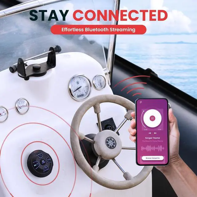 Alt view image 3 of 7 - Pyle Marine Bluetooth Receiver Speaker Kit - Waterproof Audio Entertainment System Set w/Dual 6.5" Boat Speakers, Wireless BT Controller, Compact Handheld Broadcasting Microphone (Black)