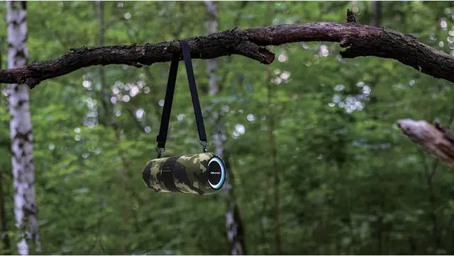 Alt view image 4 of 5 - Dolphin LX-60 Camo Bluetooth Speaker Boombox - Waterproof, Dual 3" Woofers, Color-Changing Lights, TWS Technology, Includes Shoulder Strap