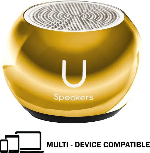 Alt view image 2 of 5 - U Speakers Mini Bluetooth Computer Speaker 2-Pack Bundle with Matching Speaker, Built-in Mic & Selfie Remote Control, for Workspace, Desktop, Laptop, Mobile, Tablet, PC - Mirror Gold