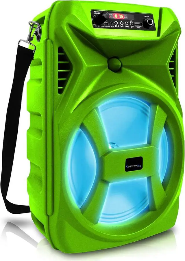 Alt view image 2 of 7 - Technical Pro (Qty 2) 500 Watts Portable 8 Inch Bluetooth Speaker with Woofer & Tweeter - Festival PA LED Speaker with Bluetooth/USB Card Inputs, & True Wireless Stereo (Green)