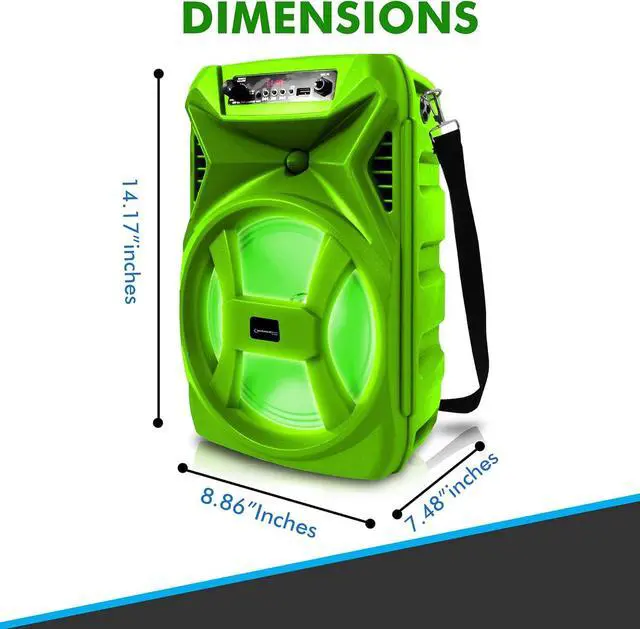 Alt view image 3 of 7 - Technical Pro (Qty 2) 500 Watts Portable 8 Inch Bluetooth Speaker with Woofer & Tweeter - Festival PA LED Speaker with Bluetooth/USB Card Inputs, & True Wireless Stereo (Green)
