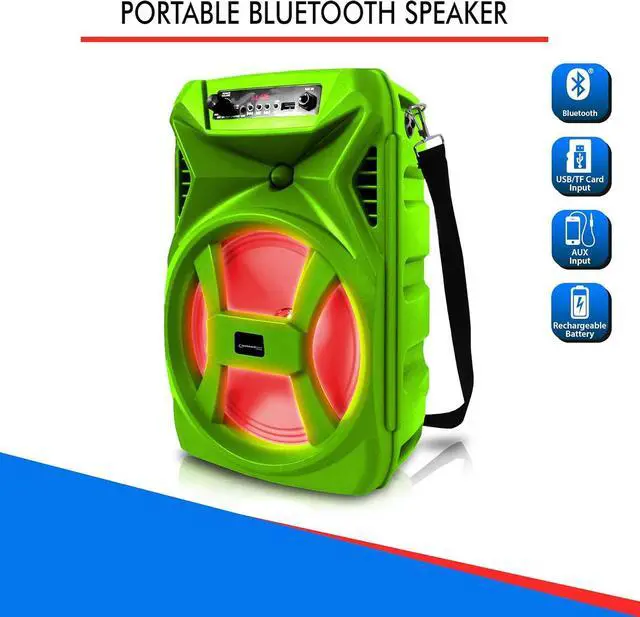 Alt view image 5 of 7 - Technical Pro (Qty 2) 500 Watts Portable 8 Inch Bluetooth Speaker with Woofer & Tweeter - Festival PA LED Speaker with Bluetooth/USB Card Inputs, & True Wireless Stereo (Green)