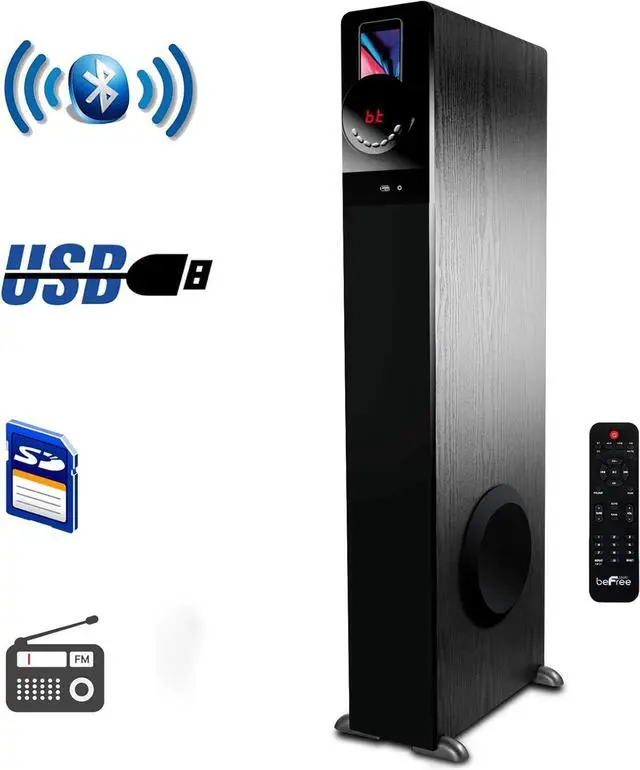 Alt view image 2 of 4 - beFree Sound Bluetooth Powered Tower Speaker in Black