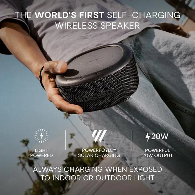 Alt view image 2 of 7 - Urbanista Malibu Small Solar Bluetooth Speaker, 20W Wireless Portable Speaker, Infinite Playtime, IP67 Waterproof Speaker for Outdoor, Travel, Dual Pairing Speakers for iPhone, Samsung & More, Black