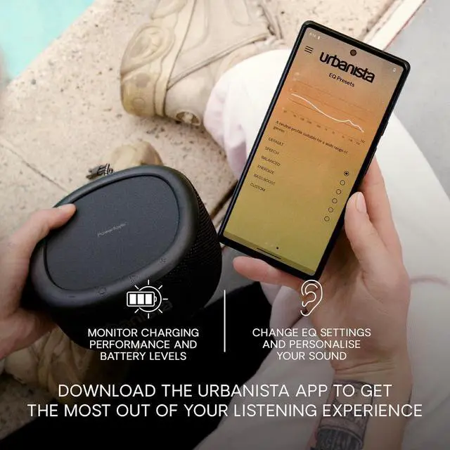 Alt view image 6 of 7 - Urbanista Malibu Small Solar Bluetooth Speaker, 20W Wireless Portable Speaker, Infinite Playtime, IP67 Waterproof Speaker for Outdoor, Travel, Dual Pairing Speakers for iPhone, Samsung & More, Black