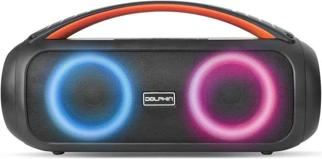 Alt view image 2 of 7 - Dolphin LX-220 Boombox Bluetooth Speaker | Loud & Crisp Sound - IPX5 Waterproof with Long-Lasting Battery & Party Ring Lights for Gym, Outdoors, Shower, Beach, Pool, Portable, Rechargeable