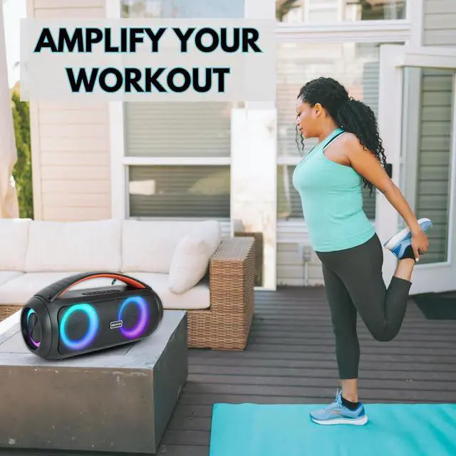 Alt view image 3 of 7 - Dolphin LX-220 Boombox Bluetooth Speaker | Loud & Crisp Sound - IPX5 Waterproof with Long-Lasting Battery & Party Ring Lights for Gym, Outdoors, Shower, Beach, Pool, Portable, Rechargeable