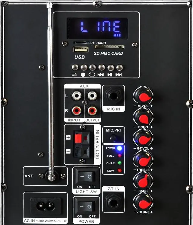 Alt view image 7 of 7 - beFree Sound 18 Inch Bluetooth Portable Rechargeable Party Speaker with Sound Reactive LED Party Lights, USB/SD, Microphone/Guitar Inputs and FM Radio