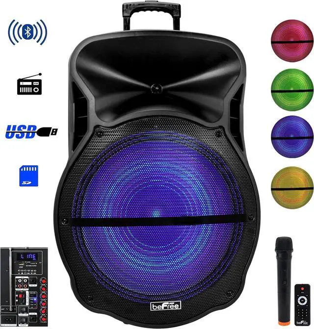 Alt view image 6 of 7 - beFree Sound 18 Inch Bluetooth Portable Rechargeable Party Speaker with Sound Reactive LED Party Lights, USB/SD, Microphone/Guitar Inputs and FM Radio